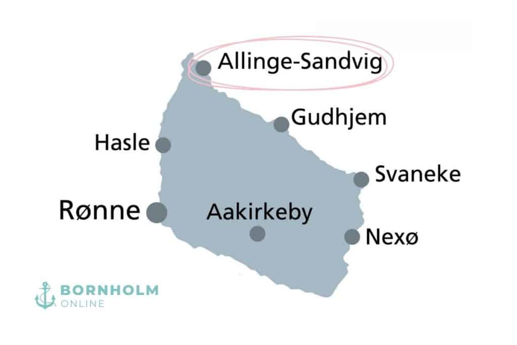 Allinge-Sandvig na mapie Bornholmu